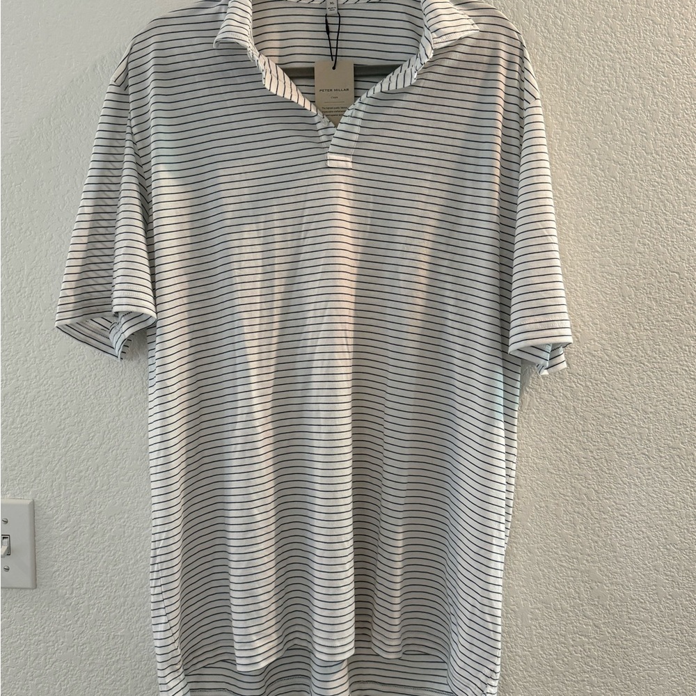 Men’s Peter Millar White and Black Polo Shirt Classic Knit